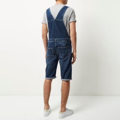 Mid blue wash cropped dungarees